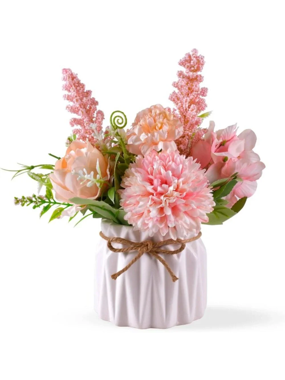 Pink Artificial Flower Arrangement in Small Ceramic Vase - Indoor Decor for Home